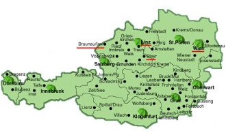 Mapa
                          02: Vienna, Braunau en el r�o Inn, Steyr y
                          Linz