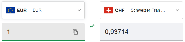 Realer Wechselkurs im W�hrungsrechner www.oanda.com
                am 4.9.2025: 1 Euro sind 93,714 Rappen