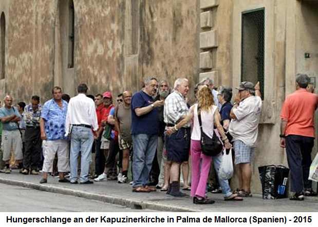 Hungerschlange in Palma de Mallorca vor der
                Kapuzinerkirche 2015