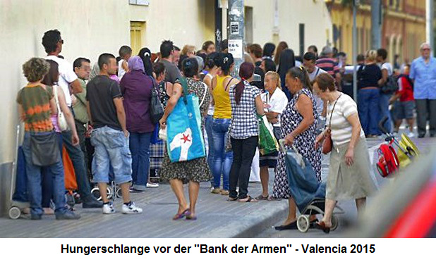 Hungerschlange in Valencia vor der "Bank der
                Armen", Spanien 2015