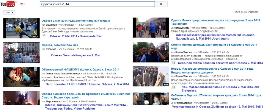 Suchresultate auf YouTube fr
                                      den Begriff Odessa 2. Mai 2014 auf
                                      Russisch - Suchresultate auf
                                      YouTube fr den Begriff Odessa 2.
                                      Mai 2014 auf Russisch - Одесса 2
                                      мая 2014