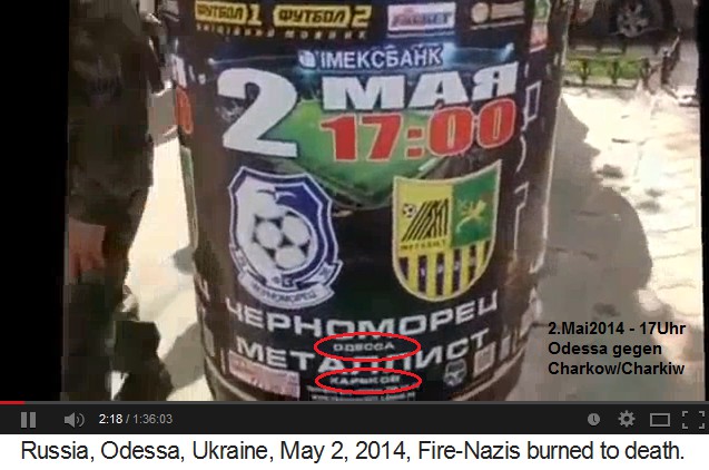 Plakat fr das Fussballspiel Odessa gegen
                    Charkow / Charkiw, 17 Uhr, am 2. Mai 2014