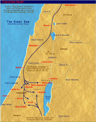Invasion unter Nebukadnezar gegen Juda.
                          Karte