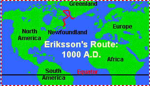 Leif Erikson:
                          Karte mit der Route Gr�nland-Neufundland