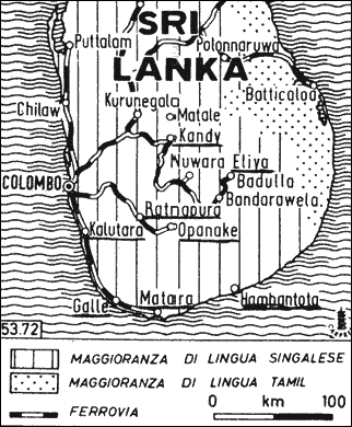 Ceylon: Karte
                    mit der Stadt Galle im S�den, und die Stadt Kandy in
                    der Inselmitte