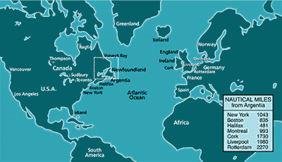 Karte
                          des Atlantik mit der Position von Neufundland,
                          Newfoundland