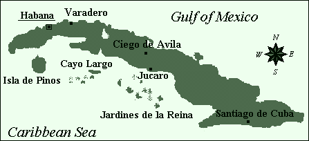 Karte von Kuba
                        mit der Hauptstadt Habana / Havana / Havanna
