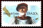 Poncé / Ponce de Leon / León,
                            spanischer Kolonialist, auf Briefmarke der
                            "USA"