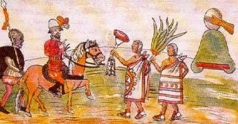Cortez
                        erhält Geschenke von Moctezuma