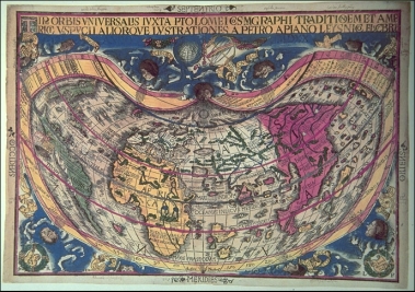 Weltkarte von Peter Apianus 1520 ;
                          Nordamerika soll eine Insel sein / America de
                          Norte sea una isla / North America should be
                          an island; mapa del mundo / world map / carte
                          du monde ; Globus , globe