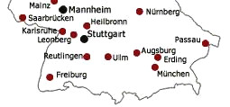 Karte mit
                        den Positionen Augsburg zwischen Stuttgart und
                        M�nchen