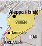 Karte mit der
                Position von Aleppo / Halab / Haleb im heutigen Syrien