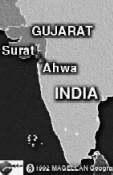 Karte mit Surat im Sultanat Gujarat, heute ein
                    Teilstaat Indiens