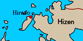 Karte mit Hirado an der S�dspitze der grossen
                    japanischen Insel Kyushu