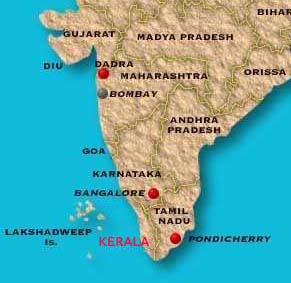 Karte mit der
              Position von Pondich�ry / Pondicherry im heutigen
              indischen Staat Tamil Nadu, Indien
