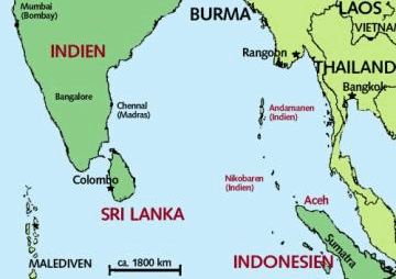 Karte mit Indien,
                            Ceylon, den Nikobaren-Inseln und Sumatra