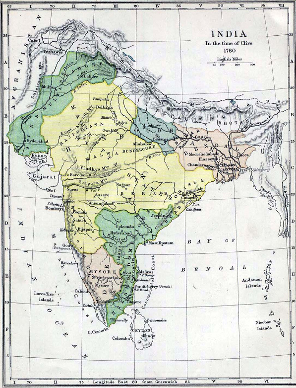 Karte des indischen
                          Subkontinents 1760