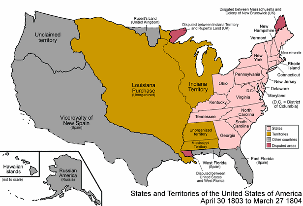 Karte mit dem
                            Verkauf des grossen Territoriums
                            "Louisiana" an die rassistischen
                            "USA" 1803