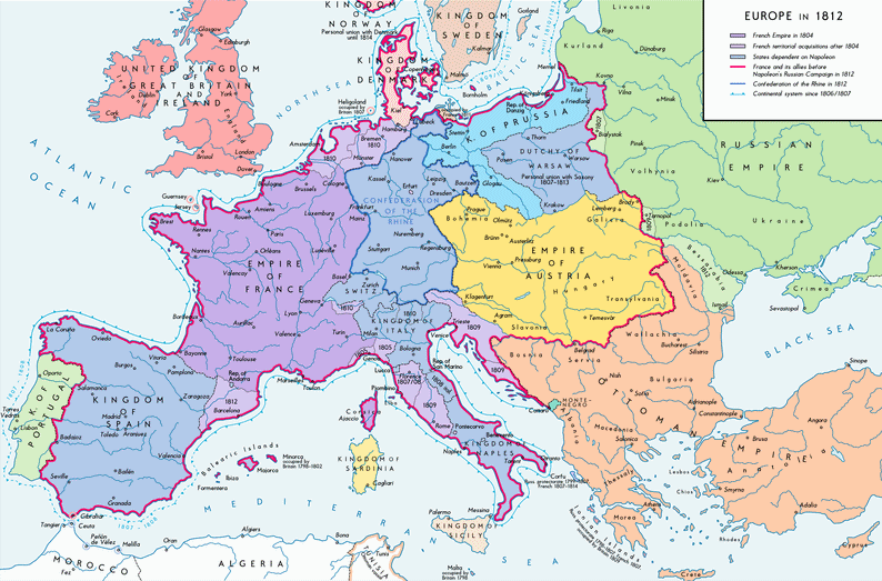Karte von Europa
                            von 1812 mit dem franz�sisch besetzten
                            Holland und Norddeutschland