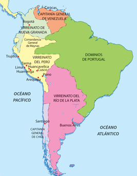 Karte mit
                      den Vizek�nigreichen Neu-Granada, Peru und Rio de
                      la Plata etc.