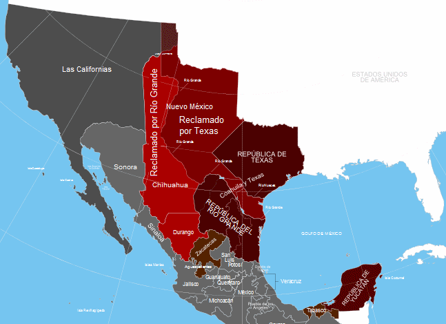 Karte des n�rdlichen Mexikos mit
              Republik Texas und der Republik R�o Grande 1840
