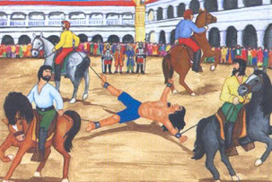 Todesstrafe gegen Tupac Amar�
              mit Pferdereissen, Cusco 1572
