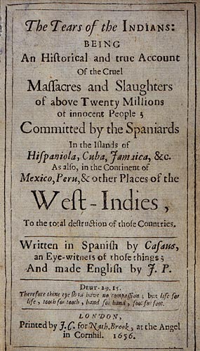 Bartholom� de las Casas: Die Tr�nen der
                    Indianer 1656, Titelblatt