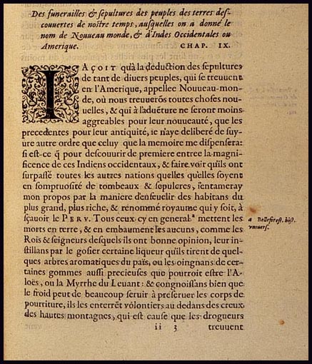 Claude
                    Guichard 1581: Bericht �ber Beerdigungsriten der
                    Indianer, Textseite