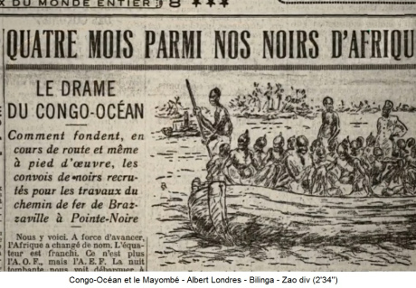 Andr� Gide im "Le
                                  Parisien": Die AfrikanerInnen
                                  werden zur Zwangsarbeit an der
                                  Eisenbahnlinie in primitivsten,
                                  offenen Booten ohne Sonnenschutz oder
                                  Regenschutz hergefahren - ohne WC