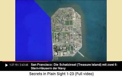 Die Schatzinsel (Treasure Island) mit 2
                    Sechsstern-H�usern der Navy links und rechts der
                    ehemaligen Ausstellungsmeile