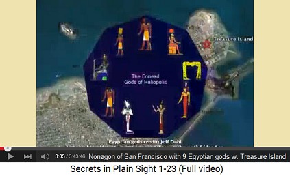 Nonagon of San Francisco with 9 Egyptian gods
                    (Greek: Ennead) and Treasure Island where a
                    "Sun Tower" will be in 2022