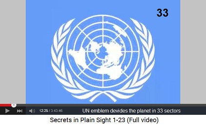 UNO flag dividing the planet with 33 sectors -
                    fine work of Satanist Free Masons
