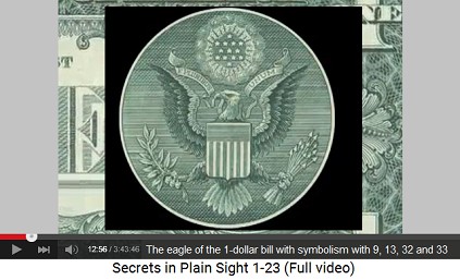 The eagle of the 1-dollar bill with symbolism
                    9, 13, 32, and 33