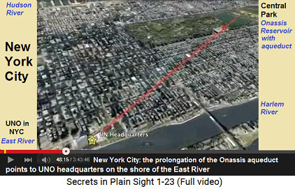 The Onassis aqueduct in the Central Park in New
                    York points directly to the UNO headquarters on the
                    shore of the East River