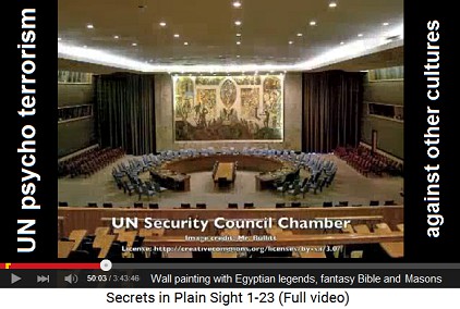 UNO security council chamber with psycho
                    terrorism with Egypt, fantasy Bible and astrological
                    elements of Free Masonry