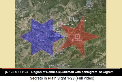 Region of Rennes-le-Ch�teau with a pentagram
                    and a hexagram star