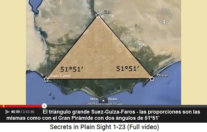 El
triángulo grande Suez-Guiza-Faros - las proporciones
son las mismas como con el Gran Pirámide con dos
ángulos de 51º51' El triángulo grande Suez-Guiza-Faros - las
proporciones son las mismas como con el Gran
Pirámide con dos ángulos de 51º51'