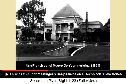 Museo De Young de 1894 en San Francisco con 2
                    esfinges y una pir�mide en su techo con 33
                    escalones