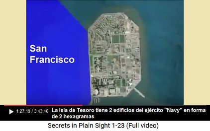 Isla de Tesoro con 2 bloques de pisos en forma
                    de hexagramas al lado izquierdo y derecho de la
                    avenida de la exposici�n de 1937