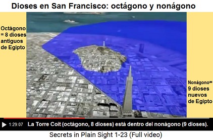 La Torre Coit con su oct�gono est� entre del
                    non�gono de la En�ada con la Pir�mide Transamerica