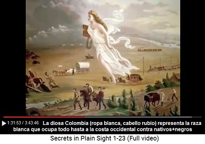 La diosa Colombia en blanco
                      con su cabello rubio ocupa todo el territorio
                      hasta a la costa occidental seg�n la filosof�a
                      racista que le permite la ocupaci�n de todo el
                      continente - negros y nativos no cuentan