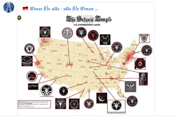 Satanistentempel in den "USA",
                  Karte 2020